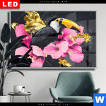 Wechselmotiv Dia Exotischer Tukan Mit Blueten Querformat Produktvorschau mit dem Bild Exotischer Tukan mit Blüten im Format Querformat.