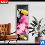 Wechselmotiv Dia Exotischer Tukan Mit Blueten Schmal Produktvorschau mit dem Bild Exotischer Tukan mit Blüten im Format Schmal.