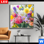 Wechselmotiv Dia Farbenfrohe Fruehlingsblueten Quadrat Produktvorschau mit dem Bild Farbenfrohe Frühlingsblüten im Format Quadrat.