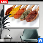 Wechselmotiv Dia Farbige Gewuerze Auf Holzloeffel Querformat Produktvorschau mit dem Bild Farbige Gewürze auf Holzlöffel im Format Querformat.