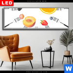 Wechselmotiv Dia Fruechte Auf Gabeln Panorama Produktvorschau mit dem Bild Früchte auf Gabeln im Format Panorama.