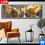 Wechselmotiv Dia Fuchs Mit Goldenen Fluegeln Panorama Produktvorschau mit dem Bild Fuchs mit goldenen Flügeln im Format Panorama.