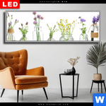 Wechselmotiv Dia Glasvasen Mit Kraeutern Panorama Produktvorschau mit dem Bild Glasvasen mit Kräutern im Format Panorama.