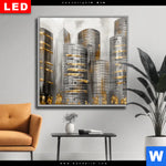 Wechselmotiv Dia Goldene Skyline Vision Quadrat Produktvorschau mit dem Bild Goldene Skyline Vision im Format Quadrat.