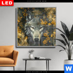 Wechselmotiv Dia Goldener Wolfblick Quadrat Produktvorschau mit dem Bild Goldener Wolfblick im Format Quadrat.