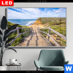 Wechselmotiv Dia Holztreppe Zum Einsamen Strand Querformat Produktvorschau mit dem Bild Holztreppe zum einsamen Strand im Format Querformat.