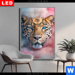 Wechselmotiv Dia Leopard Im Farbnebel Hochformat Produktvorschau mit dem Bild Leopard im Farbnebel im Format Hochformat.