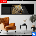 Wechselmotiv Dia Leopard In Der Dunkelheit Panorama Produktvorschau mit dem Bild Leopard in der Dunkelheit im Format Panorama.