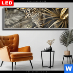 Wechselmotiv Dia Leopard In Goldener Tarnung Panorama Produktvorschau mit dem Bild Leopard in goldener Tarnung im Format Panorama.