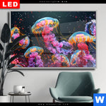 Wechselmotiv Dia Leuchtende Quallen Unter Wasser Querformat Produktvorschau mit dem Bild Leuchtende Quallen unter Wasser im Format Querformat.