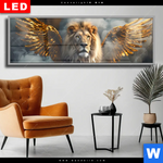 Wechselmotiv Dia Loewe Mit Goldenen Fluegeln Panorama Produktvorschau mit dem Bild Löwe mit goldenen Flügeln im Format Panorama.