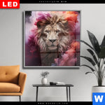 Wechselmotiv Dia Loewengesicht In Buntem Rauch Quadrat Produktvorschau mit dem Bild Löwengesicht in buntem Rauch im Format Quadrat.