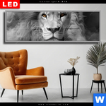 Wechselmotiv Dia Loewengesicht In Rauch Panorama Produktvorschau mit dem Bild Löwengesicht in Rauch im Format Panorama.