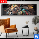 Wechselmotiv Dia Loewenkopf Mit Bunten Federn Panorama Produktvorschau mit dem Bild Löwenkopf mit bunten Federn im Format Panorama.