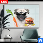 Wechselmotiv Dia Lustiger Hund Mit Burger Querformat Produktvorschau mit dem Bild Lustiger Hund mit Burger im Format Querformat.