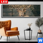 Wechselmotiv Dia Magischer Hirsch Im Waldrand Panorama Produktvorschau mit dem Bild Magischer Hirsch im Waldrand im Format Panorama.