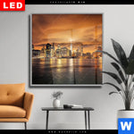 Wechselmotiv Dia Manhatten Bei Sonnenuntergang Quadrat Produktvorschau mit dem Bild Manhatten bei Sonnenuntergang im Format Quadrat.