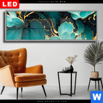 Wechselmotiv Dia Marmor Blueten In Tuerkis Gold Panorama Produktvorschau mit dem Bild Marmor Blüten in türkis & gold im Format Panorama.