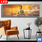 Wechselmotiv Dia Meditierender Buddha Am See Panorama Produktvorschau mit dem Bild Meditierender Buddha am See im Format Panorama.
