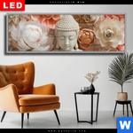 Wechselmotiv Dia Meditierender Buddha Mit Blueten Panorama Produktvorschau mit dem Bild Meditierender Buddha mit Blüten im Format Panorama.