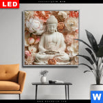 Wechselmotiv Dia Meditierender Buddha Mit Blueten Quadrat Produktvorschau mit dem Bild Meditierender Buddha mit Blüten im Format Quadrat.