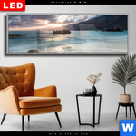 Wechselmotiv Dia Meeresrauschen Bei Sonnenuntergang Panorama Produktvorschau mit dem Bild Meeresrauschen bei Sonnenuntergang im Format Panorama.
