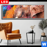 Wechselmotiv Dia Moderner Bunter Elefant Panorama Produktvorschau mit dem Bild Moderner Bunter Elefant im Format Panorama.