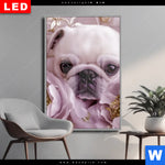 Wechselmotiv Dia Mops Im Bluetenmeer Hochformat Produktvorschau mit dem Bild Mops im Blütenmeer im Format Hochformat.