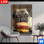 Wechselmotiv Dia Mops Mit Cheeseburger Hochformat Produktvorschau mit dem Bild Mops mit Cheeseburger im Format Hochformat.