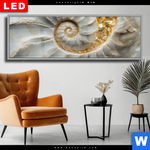 Wechselmotiv Dia Muschelspirale Mit Gold Panorama Produktvorschau mit dem Bild Muschelspirale mit Gold im Format Panorama.