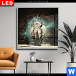 Wechselmotiv Dia Nashorn Zerstoert Wand Quadrat Produktvorschau mit dem Bild Nashorn zerstört Wand im Format Quadrat.