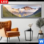 Wechselmotiv Dia Nebel Und Regenbogen Zwischen Den Bergen Panorama Produktvorschau mit dem Bild Nebel und Regenbogen zwischen den Bergen im Format Panorama.