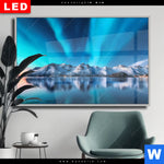 Wechselmotiv Dia Nordlichter Und Schneebedeckte Berge Querformat Produktvorschau mit dem Bild Nordlichter und schneebedeckte Berge im Format Querformat.