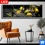 Wechselmotiv Dia Oliven Splash Panorama Produktvorschau mit dem Bild Oliven Splash im Format Panorama.