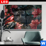 Wechselmotiv Dia Panther Und Rote Blueten Querformat Produktvorschau mit dem Bild Panther und rote Blüten im Format Querformat.