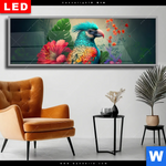 Wechselmotiv Dia Papagei Und Tropischer Hibiskus Panorama Produktvorschau mit dem Bild Papagei und tropischer Hibiskus im Format Panorama.