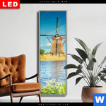 Wechselmotiv Dia Romantik Zwischen Windmuehlen Schmal Produktvorschau mit dem Bild Romantik zwischen Windmühlen im Format Schmal.