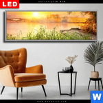 Wechselmotiv Dia Ruhiger Morgen Am See Panorama Produktvorschau mit dem Bild Ruhiger Morgen am See im Format Panorama.