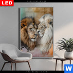 Wechselmotiv Dia Sanfte Loewenmomente In Buntem Nebel Hochformat Produktvorschau mit dem Bild Sanfte Löwenmomente in buntem Nebel im Format Hochformat.