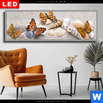 Wechselmotiv Dia Schmetterlinge Muscheln Im Sand Panorama Produktvorschau mit dem Bild Schmetterlinge & Muscheln im Sand im Format Panorama.