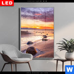 Wechselmotiv Dia Sonnenuntergang Am Strand Mit Felsen Hochformat Produktvorschau mit dem Bild Sonnenuntergang am Strand mit Felsen im Format Hochformat.