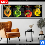 Wechselmotiv Dia Spritzer Von Paprika Beim Fallen Ins Wasser Panorama Produktvorschau mit dem Bild Spritzer von Paprika beim fallen ins Wasser im Format Panorama.