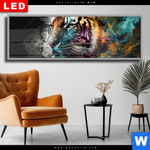 Wechselmotiv Dia Tiger Im Farbrausch Panorama Produktvorschau mit dem Bild Tiger im Farbrausch im Format Panorama.
