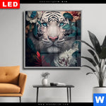 Wechselmotiv Dia Weisser Tiger Mit Blauen Augen Zwischen Blumen Quadrat Produktvorschau mit dem Bild Weißer Tiger mit blauen Augen zwischen Blumen im Format Quadrat.