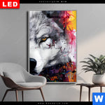 Wechselmotiv Dia Wolf Mit Bunten Farbspritzern Hochformat Produktvorschau mit dem Bild Wolf mit bunten Farbspritzern im Format Hochformat.