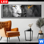 Wechselmotiv Dia Zwei Loewen Schwarz Weiss Panorama Produktvorschau mit dem Bild Zwei Löwen Schwarz & Weiß im Format Panorama.