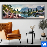 Wechselmotiv Dramatischer Morgenblick Am See Panorama Produktvorschau mit dem Bild Dramatischer Morgenblick am See im Format Panorama.