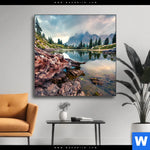 Wechselmotiv Dramatischer Morgenblick Am See Quadrat Produktvorschau mit dem Bild Dramatischer Morgenblick am See im Format Quadrat.