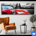 Wechselmotiv Eiffelturm Rotes Auto Panorama Produktvorschau mit dem Bild Eiffelturm & Rotes Auto im Format Panorama.