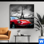 Wechselmotiv Eiffelturm Rotes Auto Quadrat Produktvorschau mit dem Bild Eiffelturm & Rotes Auto im Format Quadrat.